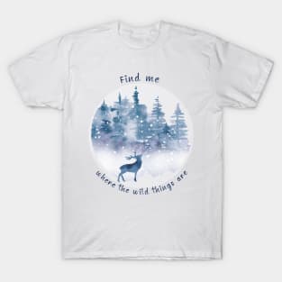 Watercolor Deer in Winter Forest T-Shirt